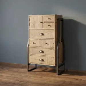 Industrial <b>Storage</b> Cabinet <b>Metal</b> Frame Wood Multi <b>Drawer</b> Chest for Bedroom Living Room - Product Image 3