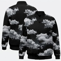 Blouson universitaire noir personnalisé pour homme, col montant uni, coupe-vent, style urbain décontracté, idéal pour l'automne, coupe régulière, en polyester