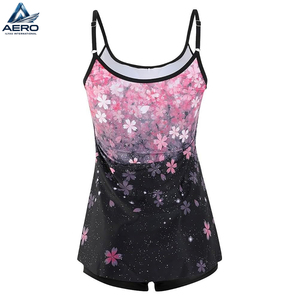 Lot de Tankinis Imprimés Dégradé Fleur de Cerisier Rose pour Femme, Prix Usine, Respirant, Séchage Rapide, Col Rond - Product Image 3