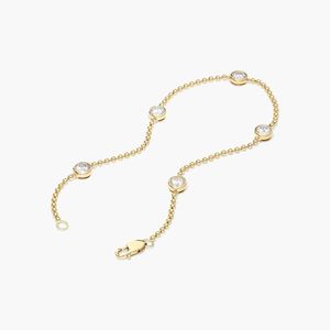 Bezel Beaded Station <b>Bracelet</b> With 1 CTW Round Cut Lab-Grown Diamonds in Yellow Gold - Product Image 1