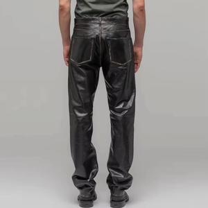 New Arrival High Quality men's leather pants street style cool cross embroidery high quality leather pants - Product Image 2
