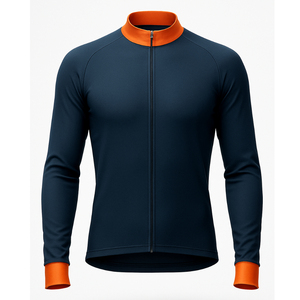 Maillot de Ciclismo con Cierre Completo, Azul Marino con Detalles Naranja, Secado Rápido, Transpirable, Absorbe el Sudor, Personalizado, Manga Larga, Unisex, Poliéster 220g - Product Image 3