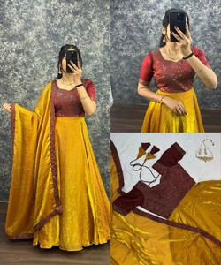 Kurti moderne Fendi brodé avec sequins et dupatta, tenue décontractée, prix de gros, vêtement ethnique, coton jaune multicolore - Product Image 2