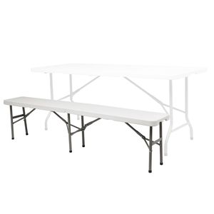 Portable 6 Feet White Plastic Folding <b>Bench</b> <b>Indoor</b>/Outdoor Picnic Camp Furniture 3-Legged XH Design - Product Image 3