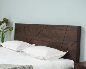 Midcentury Modern Platform <b>Bed</b> <b>Queen</b> <b>Size</b> Solid Mango Wood Frame With Geometric Headboard And Metal Legs Assemblable Design - Product Image 5