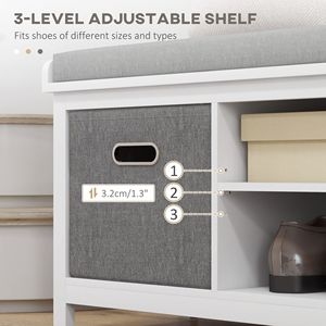 Panca da ingresso bianca con seduta imbottita, 2 cassetti e ripiano regolabile - Product Image 6
