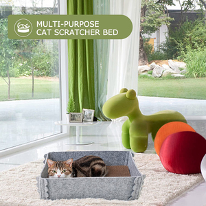 Rectangular <strong>Cat</strong> Corrugated Scratcher Pad Lounge <strong>Box</strong> Felt Pet <strong>Bed</strong> with Removable Cardboard - Product Image 3