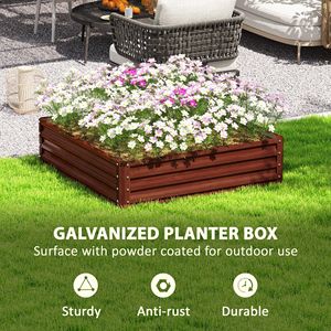 4FT X 4FT X 1FT Galvanized Raised Garden Bed Metal <b>Planter</b> Box for Growing <b>Vegetables</b> Flowers Herbs Natural Wood Accents - Product Image 5