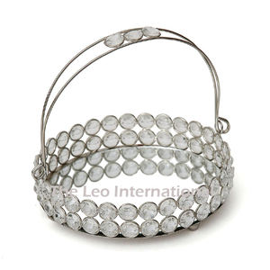 Venta al por mayor de bandejas de espejo redondas de cristal transparente de la mejor calidad, con cuentas de diseño, para centros de mesa creativos en mesas de consola. - Product Image 1