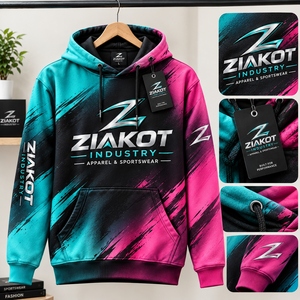 Sweat-shirt à capuche sportif personnalisé en gros, style papier déchiré, design 3D noir et vert néon, cousu sur mesure par l'industrie Ziakot - Product Image 2