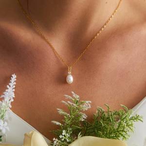 Collier de perles d'eau douce en argent sterling 925 plaqué or 14 carats, collier de mariage élégant, cadeau pour maman, femme - Product Image 4