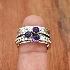 Wholesale <b>Labradorite</b> Three Stone <b>Ring</b> 925 Sterling Silver Handmade Multi Band Purple Gemstone Wedding Party Vintage Boho - Product Image 1