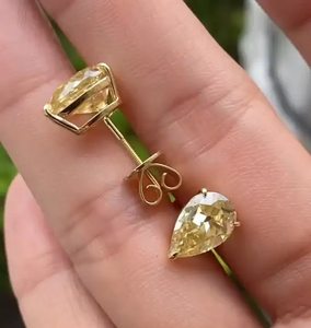925 Moissanite Sterling <b>Silver</b> 0.75 Carat*2p Pear Cut Trendy Women's <b>Stud</b> <b>Earrings</b> White Yellow Gold Plated - Product Image 6