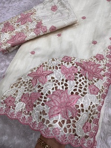 Sari de algodón Tusser con bordado de hilo y diseño calado, blusa a juego, elegante vestimenta tradicional para mujer, Tusser premium. - Product Image 4