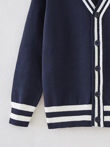 New Spring Autumn Unisex Children's High School 100% Cotton Knitted Cardigan Contrast Casual Top Buttoned Sweater <b>Long</b> Sleeve - Product Image 4