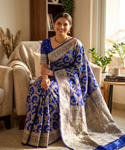 Modern Silk Saree With Mina Zari Weaving Border Work Unstitched Blouse Women Wedding Party Wear 85313 SHUBH-SF-1106 - Product Image 2