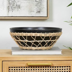 Bol décoratif rustique avec design en rotin tressé - Fait main, diamètre 28 cm, vente en gros - Product Image 4