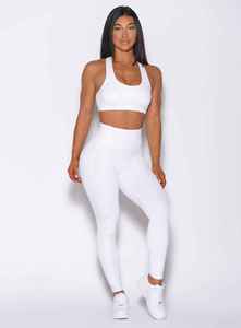 High Waist Full Length White Leggings Seamless Knitted Stretch Breathable <b>Tummy</b> <b>Control</b> Sporty Women's Activewear - Product Image 3