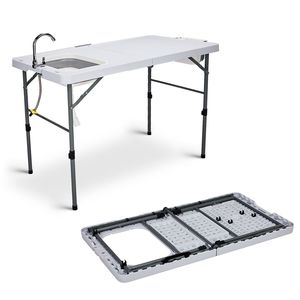 Tavolo Pieghevole Portatile da 50 Pollici per Pulizia Pesci con Tubo di Scarico e Cestino, Stazione Lavello Pieghevole per Campeggio Esterno - Product Image 5