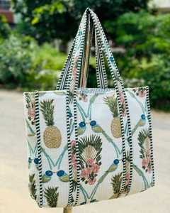 Red Bengal Tiger Animal Print Cotton Kantha Quilted Storage Tote <b>Bag</b> Women Shoulder Travel Carrying Handbag Striped Strap - Product Image 4