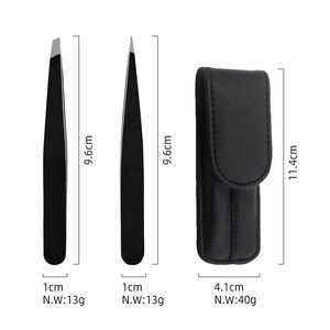 Juego de Pinzas para Cejas y Pestañas de Acero Inoxidable Negro Antiestático, Herramientas de Maquillaje con Punta Inclinada, Logotipo Personalizado, Venta al Por Mayor - Product Image 4
