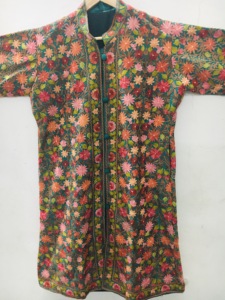 Floral Embroidered Cotton Mandarin Collar Long Jacket Full Sleeve Spring Women's Elegant Style Handmade Decorative <b>Coat</b> - Product Image 6