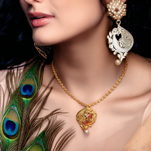 Fashion Jewelry Set Peacock Short Necklace with Jhumka Earrings - Product Image 2