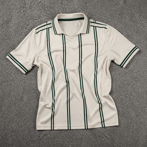 Custom Men’s Retro Pinstripe <b>Soccer</b> Jersey Breathable Polyester Football Shirt Cream Green Striped Athletic Team Wear Quick Dry - Product Image 1