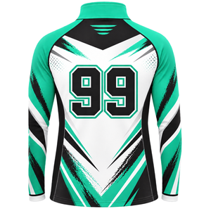 Veste de sport à col zippé vert menthe, noir et blanc, à manches longues, pour l'entraînement athlétique, la course à pied, les entraînements d'équipe et les performances sportives - Product Image 2