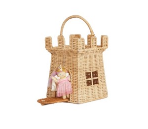 Panier de rangement pour jouets d'enfants en rotin tressé, style maison de poupée, avec poignée et porte cintrée, pour chambre d'enfant, salle de jeux et chambre des enfants - Product Image 3