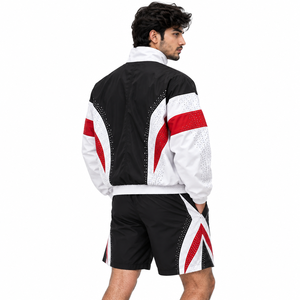 Modische Premium-Windjacke mit Reißverschluss, Racer-Nylonjacke, passende Shorts mit Strass, wasserdicht, Retro-Polyester, für Herren, mit Kapuze - Product Image 3