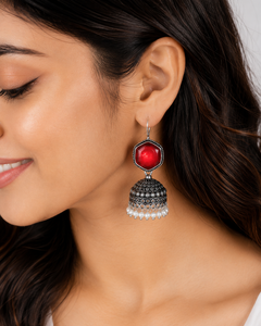 Factory Direct Brass Silver Plated Gemstone Pearl Chandelier <b>Earrings</b> Handmade Bohemian Indian Ethnic for Women Party Wholesale - Product Image 3