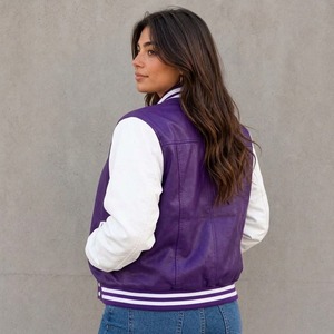 Oversized <b>Varsity</b> <b>Jacket</b> | <b>Women's</b> Leather Sleeve Letterman <b>Jacket</b> | <b>Bomber</b> Coat , Leather <b>Jacket</b> <b>woman</b> - Product Image 3