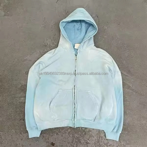 Sudadera con capucha y cremallera personalizada, de algodón, estilo francés, con cremallera completa, estilo vintage, lavado ácido, desgastada, para hombre - Product Image 3