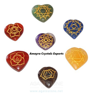 Gemstone 7 Chakra Engraved HEART Shape <b>Set</b> Customization with Wooden Box Natural Stone Wholesale Amayra <b>Crystals</b> Home Decoration - Product Image 6