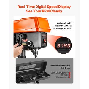 Trapano a Colonna da Banco 5 Amp 0.8 HP 600W 10 Pollici con Velocità Variabile 530-3140 RPM e Tavolo Inclinabile 0-45 Gradi per Progetti Fai-da-Te - Product Image 3