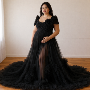 Vestido de Maternidad de Tul para Antes del Boda |   Vestido de Lujo con Cuerpo Trenzado y Lazo Decorativo, Mezcla de Algodón, para Sesión de Fotos |   Lavanda Romántica - Product Image 2