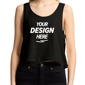 Women Sleeveless Crop <b>Tank</b> <b>Top</b> 100% Cotton Jersey Scoop Neck Loose Fit Casual Summer Blank <b>White</b> Print Design - Product Image 4