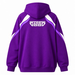 Sudadera con Capucha Casual para Hombre, Talla Grande, Felpa de Alta Calidad, Diseño con Estampado Frontal Morado, Bolsillos, Ropa de Invierno, Manga Larga Raglán - Product Image 2