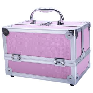 Valigetta Portatile Rosa in Alluminio per Trucchi, Organizer Cosmetico con Specchio 9x6x6 Pollici - Product Image 4