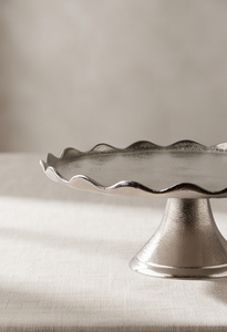 Modern Silver Metal Single <b>Tier</b> <b>Cake</b> <b>Stand</b> Luxury Scalloped Edge Dessert Display Tray Pedestal Cupcake Holder Party - Product Image 2