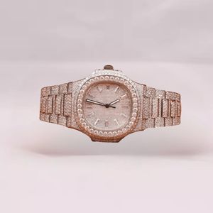 Montre-bracelet de luxe marron de haute qualité pour femme, cadran rond, mouvement à quartz, bracelet serti de diamants et détails en moissanite, finition élégante - Product Image 1
