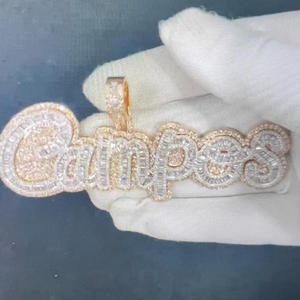 <b>Custom</b> Fine Jewelry Hand Carved 925 Silver Lab Grown Diamond Pendant with Rose Gold Plating Hip Hop Iced <b>Name</b> <b>Necklace</b> - Product Image 4