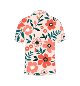 Red <b>Orange</b> Floral <b>Polo</b> Shirt Green Leaf Bold Flower Pattern Short Sleeve Summer Casual Front Back View - Product Image 1