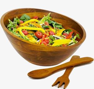 Handmade Wooden Salad Bowl With <b>Serving</b> Utensils Natural Wood Nordic Design For Party Use Eco Friendly Tableware - Product Image 1