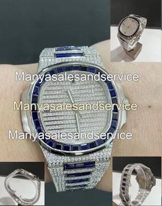 Nouvelle Montre Sport Hip Hop en Acier Inoxydable avec Diamants Moissanite Qualité VVS, Fonction Date, Or Blanc/Argent, Style Glaçé Tendance - Product Image 4