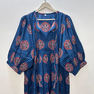 Vestido Casual Midi para Mujer, Tejido 100% Algodón, Liso, Manga Corta, Cintura Imperio, Estilo Babydoll, Cuello en V, Holgado, Funcional - Product Image 4