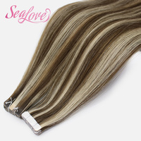 Extensions de cheveux en ruban adhésif PU de qualité supérieure 3x0,8 cm, balayage, cheveux vierges naturels, double épaisseur, pointes épaisses