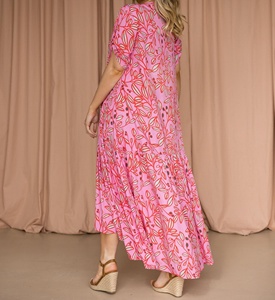 Robe d'été vintage florale coupe trapèze pour femme, design personnalisé 2025, col en V profond, manches à volants, ourlet asymétrique, grandes tailles - Product Image 2