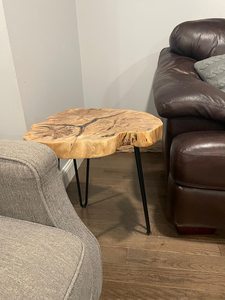 Mesa de Centro de Madera Petrificada de Resina Epoxi Hecha a Mano, Mesa Auxiliar de Tronco de Árbol Natural con Patas de Metal Tipo Horquilla, Decoración Rústica - Product Image 2